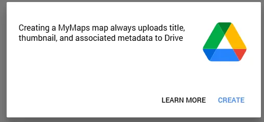 地図を作ると Google ドライブに保存されるというお知らせ。右下に CREATE