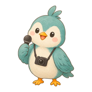 マイクとカメラを持ったぽんちゃん
